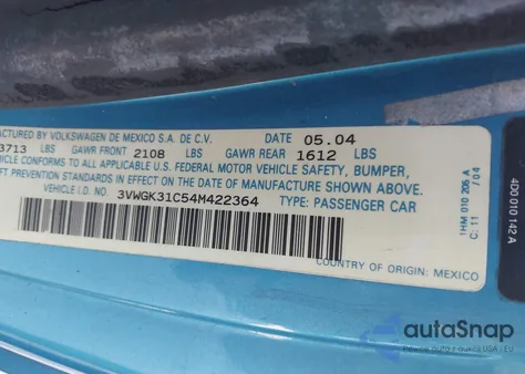 2004 Volkswagen New Beetle Coupe from USA, damaged, VIN 3VWGK31C54M422364